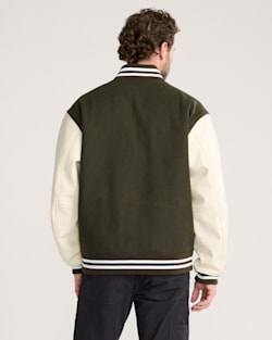 ALTERNATE VIEW OF MEN'S PENDLETON UK WOOL/LEATHER VARSITY JACKET IN DARK OLIVE image number 2
