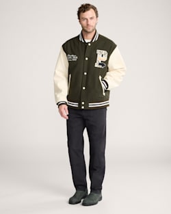 ALTERNATE VIEW OF MEN'S PENDLETON UK WOOL/LEATHER VARSITY JACKET IN DARK OLIVE image number 5