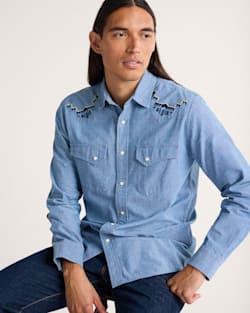 MEN'S HARDING EMBROIDERED CHAMBRAY GAMBLER SHIRT IN LIGHT BLUE/HARDING image number 1