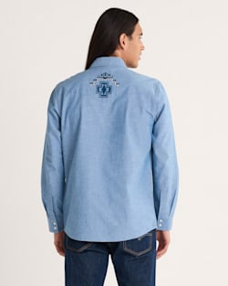 ALTERNATE VIEW OF MEN'S HARDING EMBROIDERED CHAMBRAY GAMBLER SHIRT IN LIGHT BLUE/HARDING image number 2