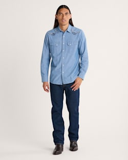 ALTERNATE VIEW OF MEN'S HARDING EMBROIDERED CHAMBRAY GAMBLER SHIRT IN LIGHT BLUE/HARDING image number 4
