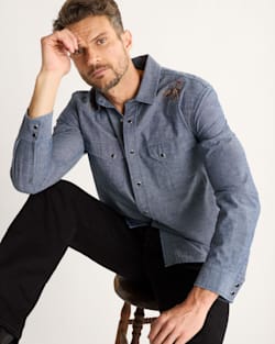 MEN'S RODEO EMBROIDERED CHAMBRAY GAMBLER SHIRT IN DARK BLUE/RODEO image number 1