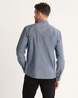 ALTERNATE VIEW OF MEN'S RODEO EMBROIDERED CHAMBRAY GAMBLER SHIRT IN DARK BLUE/RODEO image number 2