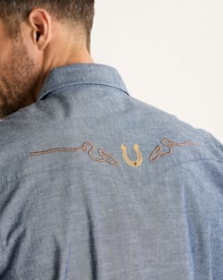 ALTERNATE VIEW OF MEN'S RODEO EMBROIDERED CHAMBRAY GAMBLER SHIRT IN DARK BLUE/RODEO image number 4