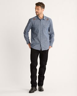 ALTERNATE VIEW OF MEN'S RODEO EMBROIDERED CHAMBRAY GAMBLER SHIRT IN DARK BLUE/RODEO image number 5