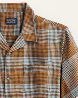 ALTERNATE VIEW OF MEN'S PLAID LINEN CAMP SHIRT IN BROWN/BLUE OMBRE image number 2