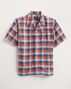 MEN'S PLAID LINEN CAMP SHIRT IN NAVY/OCHRE CHECK image number 1