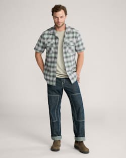 ALTERNATE VIEW OF MEN'S SHORT-SLEEVE PLAID COTTON BOARD SHIRT IN CHARCOAL/GREY PLAID image number 6