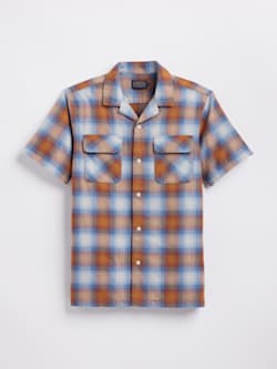 MEN'S SHORT-SLEEVE PLAID COTTON BOARD SHIRT IN OCHRE/BLUE PLAID image number 1