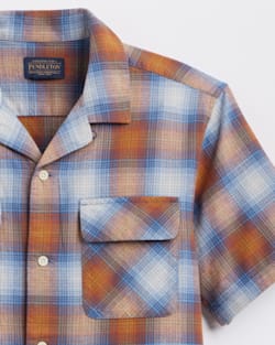 ALTERNATE VIEW OF MEN'S SHORT-SLEEVE PLAID COTTON BOARD SHIRT IN OCHRE/BLUE PLAID image number 2