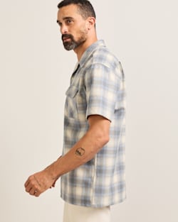 ALTERNATE VIEW OF MEN'S SHORT-SLEEVE PLAID BOARD SHIRT IN TAN/BLUE/GREY OMBRE image number 2
