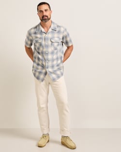 ALTERNATE VIEW OF MEN'S SHORT-SLEEVE PLAID BOARD SHIRT IN TAN/BLUE/GREY OMBRE image number 5