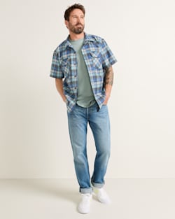 ALTERNATE VIEW OF MEN'S SHORT-SLEEVE PLAID BOARD SHIRT IN BLUE ORIGINAL SURF PLAID image number 5