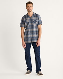 ALTERNATE VIEW OF MEN'S SHORT-SLEEVE PLAID BOARD SHIRT IN GREY/NAVY OMBRE image number 4