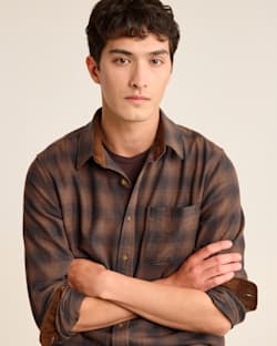 ALTERNATE VIEW OF MEN'S PLAID MERINO LODGE SHIRT IN SLATE/TAN image number 4