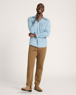 ALTERNATE VIEW OF MEN'S SALMON EMBROIDERED DENIM GAMBLER SHIRT IN LIGHT BLUE/SALMON image number 6
