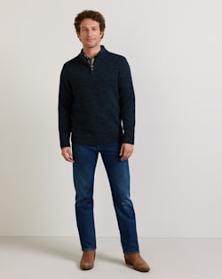 ALTERNATE VIEW OF MEN'S SHETLAND COLLECTION QUARTER-ZIP SWEATER IN INDIGO HEATHER image number 2