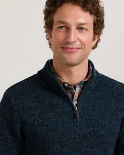 ALTERNATE VIEW OF MEN'S SHETLAND COLLECTION QUARTER-ZIP SWEATER IN INDIGO HEATHER image number 3