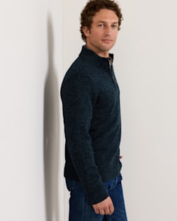 ALTERNATE VIEW OF MEN'S SHETLAND COLLECTION QUARTER-ZIP SWEATER IN INDIGO HEATHER image number 4