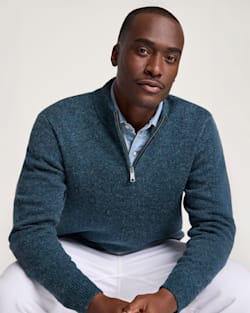 MEN'S SHETLAND COLLECTION QUARTER-ZIP SWEATER IN MIDNIGHT GREEN MIX image number 1