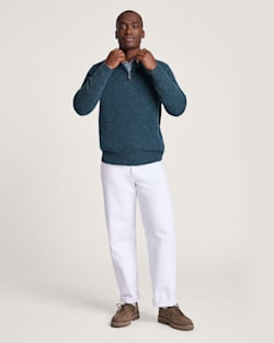 ALTERNATE VIEW OF MEN'S SHETLAND COLLECTION QUARTER-ZIP SWEATER IN MIDNIGHT GREEN MIX image number 5