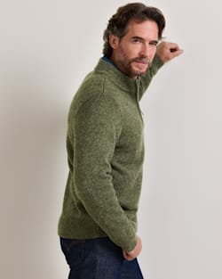 ALTERNATE VIEW OF MEN'S SHETLAND COLLECTION QUARTER-ZIP SWEATER IN OLIVE HEATHER image number 3