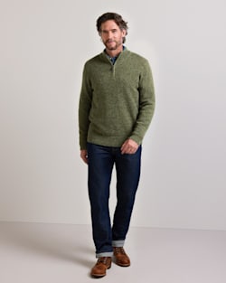 ALTERNATE VIEW OF MEN'S SHETLAND COLLECTION QUARTER-ZIP SWEATER IN OLIVE HEATHER image number 5