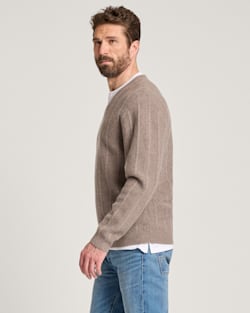 ALTERNATE VIEW OF MEN'S MIXED STITCH MERINO V-NECK SWEATER IN TAUPE HEATHER image number 3