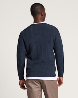 ALTERNATE VIEW OF MEN'S MIXED STITCH MERINO V-NECK SWEATER IN INDIGO HEATHER image number 2