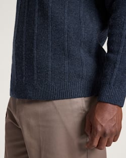 ALTERNATE VIEW OF MEN'S MIXED STITCH MERINO V-NECK SWEATER IN INDIGO HEATHER image number 5