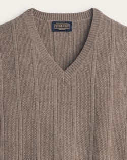 ALTERNATE VIEW OF MEN'S MIXED STITCH MERINO SWEATER VEST IN TAUPE HEATHER image number 2