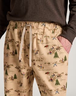 ALTERNATE VIEW OF MEN'S RANCH PRINT FLANNEL PAJAMA PANTS IN TAN image number 4