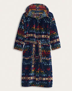 UNISEX AUTUMN BIRCH COTTON TERRY VELOUR BATHROBE IN NAVY MULTI image number 1