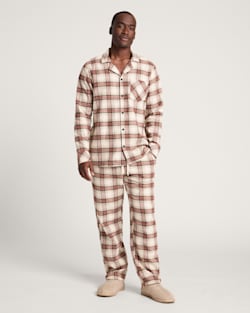MEN'S MEN'S PLAID FLANNEL PAJAMA SET IN ECRU/RED PLAID image number 1