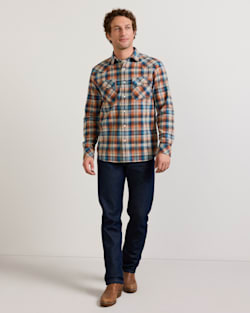 ALTERNATE VIEW OF MEN'S PLAID SNAP-FRONT WYATT COTTON SHIRT IN BLUE/OCHRE image number 2