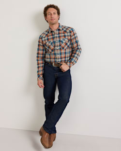 ALTERNATE VIEW OF MEN'S PLAID SNAP-FRONT WYATT COTTON SHIRT IN BLUE/OCHRE image number 6