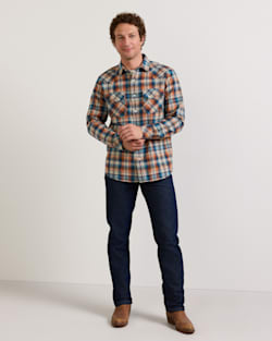 ALTERNATE VIEW OF MEN'S PLAID SNAP-FRONT WYATT COTTON SHIRT IN BLUE/OCHRE image number 7