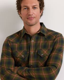ALTERNATE VIEW OF MEN'S PLAID SNAP-FRONT WYATT COTTON SHIRT IN OLIVE/NAVY image number 4