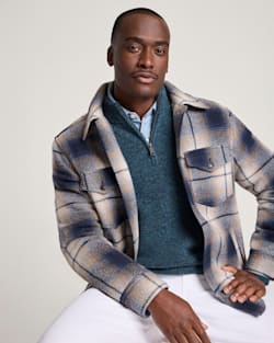 MEN'S PLAID WOOL LAWSON COAT IN NAVY/TAUPE MIX image number 1
