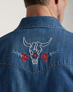 ALTERNATE VIEW OF MEN'S BISON EMBROIDERED DENIM GAMBLER SHIRT IN MEDIUM BLUE/BISON image number 5