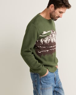 ALTERNATE VIEW OF MEN'S LAKE SCENE COTTON SWEATER IN GREEN/BROWN image number 3