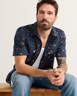 MEN'S SHORT-SLEEVE LARAMIE SNAP-FRONT SHIRT IN NAVY WESTERN image number 1