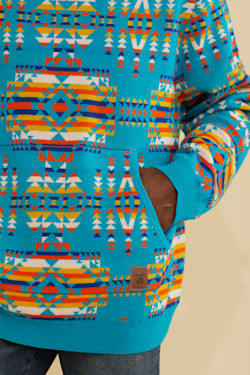 ALTERNATE VIEW OF WRANGLER X PENDLETON MEN'S SWEATER-KNIT MERINO HOODIE IN TURQUOISE MULTI image number 4