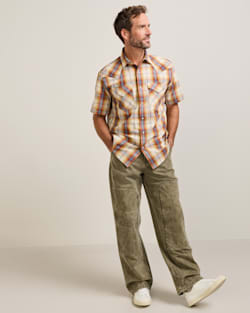 ALTERNATE VIEW OF MEN'S SHORT-SLEEVE PLAID FRONTIER SHIRT IN TAN/BLUE/RUST image number 6