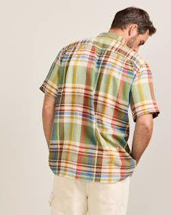ALTERNATE VIEW OF MEN'S SHORT-SLEEVE PLAID ALOHA LINEN CAMP SHIRT IN GREEN MULTI PLAID image number 2