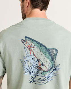 ALTERNATE VIEW OF MEN'S SHORT-SLEEVE DESCHUTES SALMON GRAPHIC TEE IN SAGE GREEN/BLUE image number 5