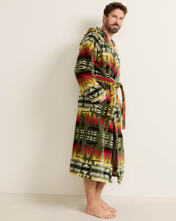 ALTERNATE VIEW OF UNISEX PONDEROSA COTTON TERRY VELOUR BATHROBE IN GREEN MULTI image number 3
