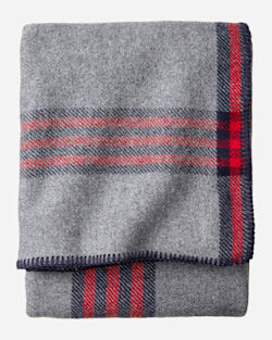 ECO-WISE WOOL PLAID/STRIPE BLANKET IN GREY/RED PLAID image number 1