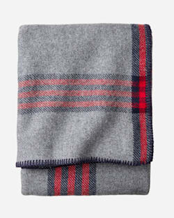 ECO-WISE WOOL PLAID/STRIPE BLANKET IN GREY/RED PLAID image number 1