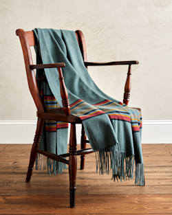 ALTERNATE VIEW OF STRIPE 5TH AVENUE MERINO THROW IN GREEN HEATHER image number 3